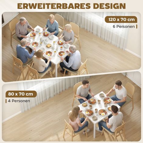 Table à manger extensible 80-120 cm 4-6 personnes, table de cuisine compacte avec système d'allonge pratique, couleur bois naturel (1/4)