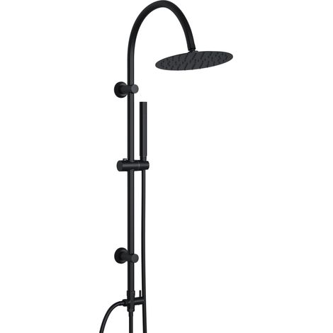 Système de douche sans robinet, Colonne de Douche avec pommeau de douche à effet pluie en acier inoxydable, ronde 20 cm, U barre de douche, noire (1/5)