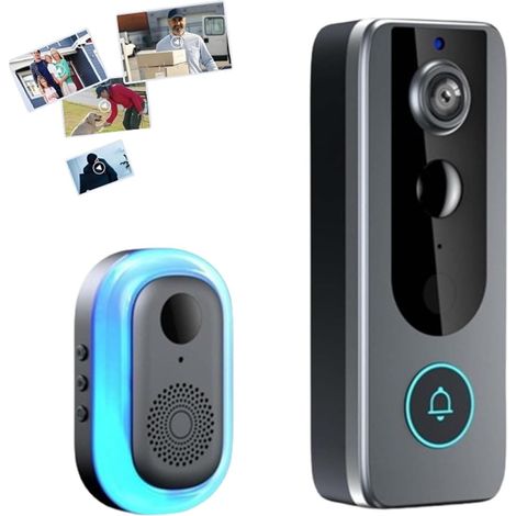 Campanello senza fili impermeabile per esterni, regolabile, nero, per uso domestico, portata 400 m, 55 melodie, 5 volumi, display a LED (1/5)