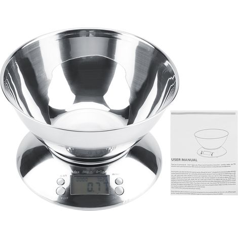 Balanza de cocina, sensor de alta precisión, acero inoxidable, temporizador de tara, pantalla clara, horneado de alimentos (1/5)
