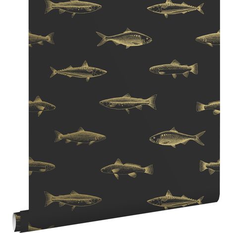 papier peint poissons noir et or - ESTAhome (1/5)