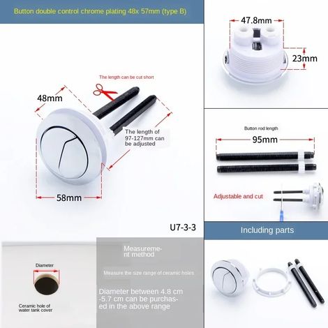 (U7-3-3) Accessoires pour bouton de couvercle de toilette : bouton simple et double rond, interrupteur universel pour couvercle de réservoir de toilette de style ancien (1/5)
