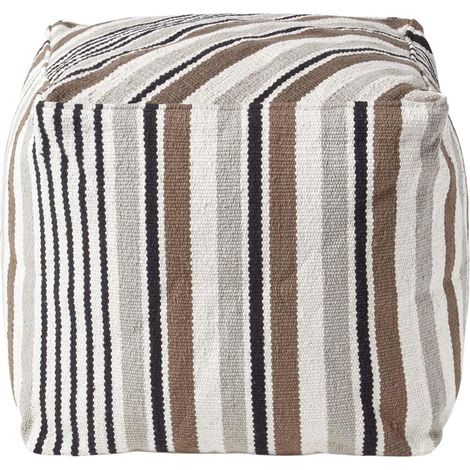 HOMESCAPES Pouf carré en coton rayé noir et gris 40 x 40 cm (1/5)