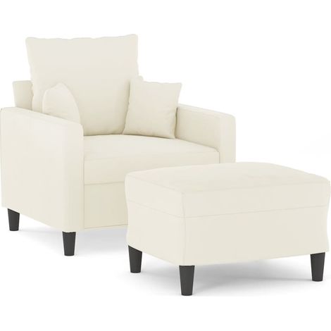 Fauteuil de Salon，Chaise，Fauteuil avec repose-pied Crème 60 cm Velours CFW340733 (1/5)