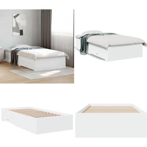 Cadre de lit avec tiroirs sans matelas blanc 100x200 cm - Cadre De Lit - Lit Double - Meuble De Chambre - Rangement Sous Lit - Design Moderne - Home & Living