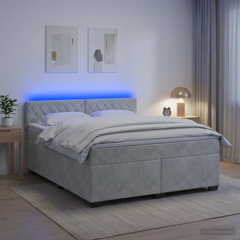 Cama con Base Tapizada, Colchón y Luz LED Gris Claro (1/5)