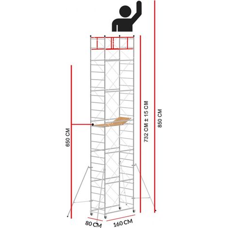 Scedil – Échafaudage M4 LUX – Hauteur de travail 8,50 m – Acier électrogalvanisé – Charge maximale 160 kg – Dimensions 160 x 80 cm