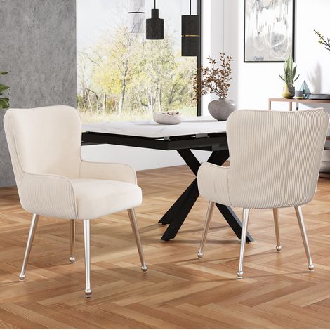 Chaises de salle à manger en velours beige, lot de 2, avec accoudoirs DESVIAE (1/5)