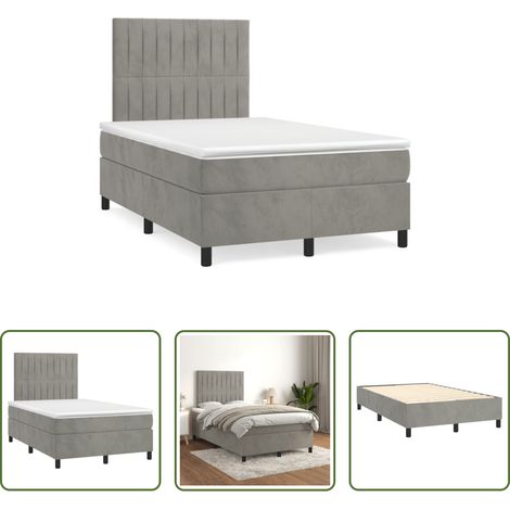 Samtbett - Boxspringbett mit Matratze Hellgrau 120x190 cm Samt (1/5)