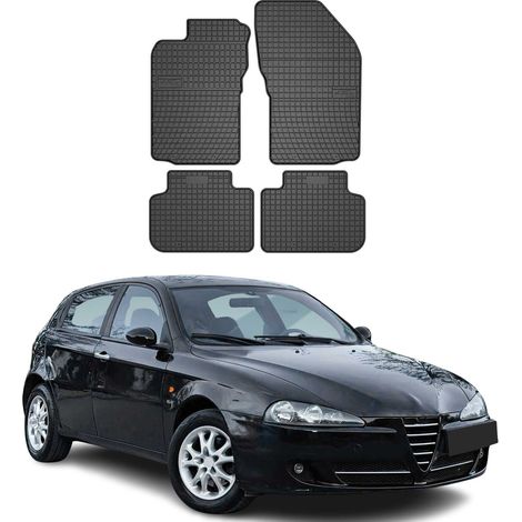 OMAC Tapis de Sol Voiture Toutes Saisons en Caoutchouc pour Alfa Romeo 147 2000 à 2010, Revêtement de Sol pour Voiture Antidérapant, Noir (1/5)