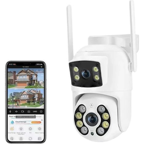 Caméra PTZ WiFi 2MP avec Double Objectif et Double écran, détection Humaine par IA, caméra IP de sécurité extérieure sans Fil CCTV(NO Card) (1/5)