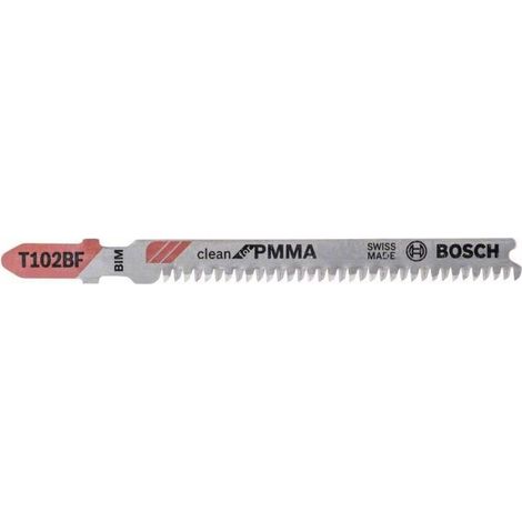 Hoja sierra caladora para plástico, corte recta fina, ref. Bosch : T 102 BF, calidad de Hoja de sierra BiM, Largo total 92 mm, Paso de dientes : 1,8 mm