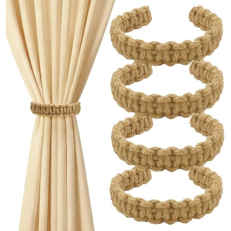 Lot de 4 embrasses de rideaux tissés bohème, style rustique, pour chambre, bureau ou salon. (1/5)