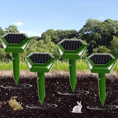 Lot de 4 répulsifs à Taupes, répulsifs à Taupes solaires à ultrasons (Meilleur Choix des Tests), répulsifs à campagnols, résistants aux intempéries, étanches, pour Le Jardin, la pelouse (1/5)