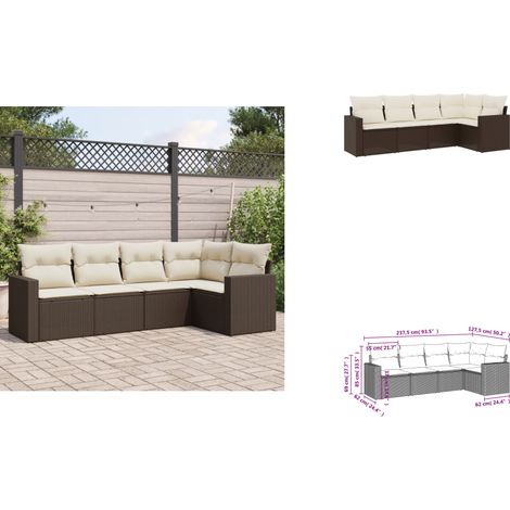 5-tlg. Garten-Sofagarnitur mit Kissen Braun Poly Rattan - Gartensorgsgarnitur - Outdoor Möbel - Lounge Set - Rattan Sofa - Gartenlounge (1/3)