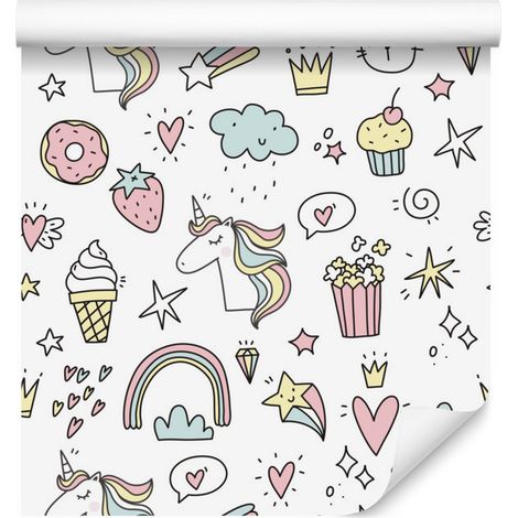 Carta da parati con unicorni colorati per soggiorno e camera da letto, 50x1000 cm (1/5)