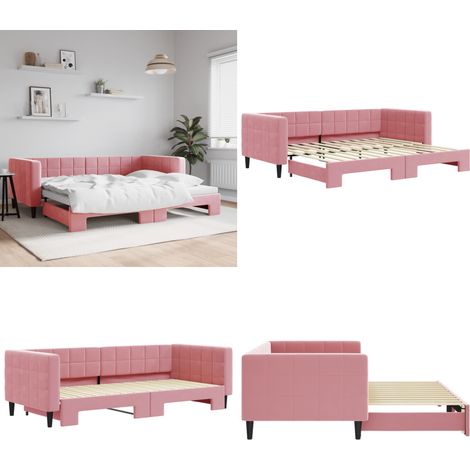 Tagesbett Ausziehbar Rosa 90x200 cm Samt - Sofa - Bett - Schlafsofa - Gästebett - Tagesbett - Home & Living (1/5)