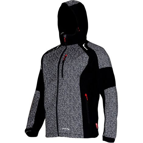 Veste softshell à capuche, gris-noir-rouge, taille L, CE, Lahti