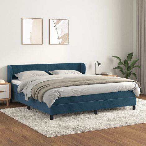 Ensemble Lit Adulte avec Sommier et Matelas confortable,Lit à sommier tapissier et matelas Bleu foncé 180x200cm Velours -BVN40233 (1/5)