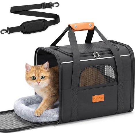 Sac de Transport pour Chat Pliable jusqu'à 10 kg – Caisse de Transport Souple avec Armature en Acier, Fixation Trolley, 5 fenêtres en Filet Respirant et Tapis Moelleux, pour Voiture, Train et Voyage (1/5)