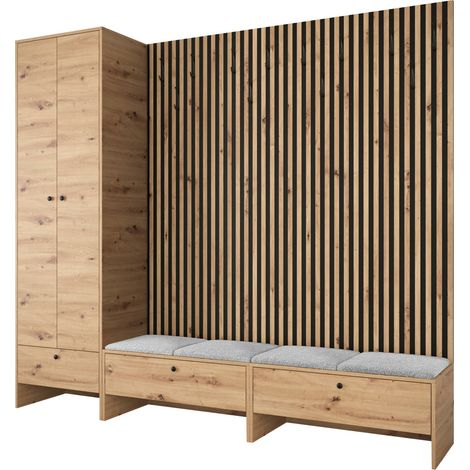 Mobilier1 – Meuble d'entrée Hartford 484 – Ensemble de meubles en chêne artisan – Dimensions 206x230x44cm – Tissu stratifié à poser