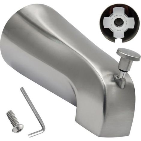 Bec De Baignoire - Inverseur À Tirette - Finition Nickel Brossé - Pour Tube Cuivre 1/2 Pouce - Montage Slip-On - Vis De Serrage Incluse (1/4)