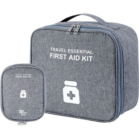 2 Pièces Trousse de Secours Vide,Trousse de Premiers Secours Portable, Trousse Pharmacie Voyage Étanche Sac de Médecine Portable d'urgence de Grande Capacité pour Activités de Plein Air,Voyages(Gris) (1/5)