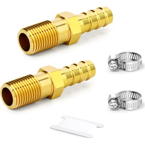 2PCS Raccord laiton à olive, filetage mâle 1/4" BSP vers olive 10mm, longueur 50mm, connecteur étendu pour systèmes air et fluides (1/5)