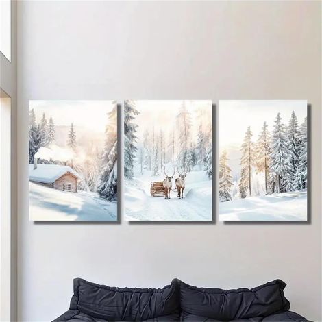 CCYKXALot de 3 posters - Blanc - Hiver - Neige - Art mural pour salon - Images sur toile modernes - Décoration murale - Sans cadre - 30 x 40 cm (1/5)