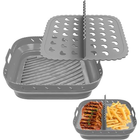 Fodera in silicone per friggitrice ad aria da 1 pollice con divisorio - Riutilizzabile e pieghevole - Per una facile pulizia - Adatta per microonde e forno - (1/5)