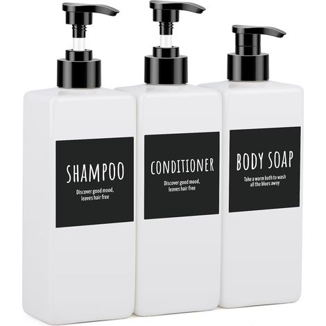 3 Pièces - Distributeur Gel Douche - Flacon Pompe Plastique - Contenant Shampooing Et Savon Liquide Pour Salle De Bain Et Voyage - Blanc - 500ml (1/5)