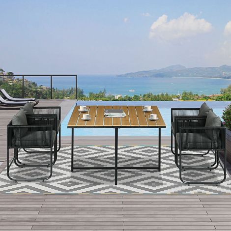 Conjunto de Jardín Exterior con Mesa Cuadrada 110x110x75 cm y 4 Sillas con Cojines 50,5x49,5x67 cm Negro y Natural (1/5)