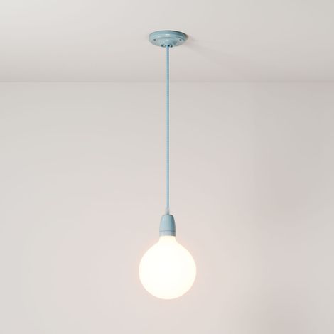 Lampada a sospensione Made in Italy completa di cavo tessile e finiture in porcellana colorata  Con lampadina - Azzurro