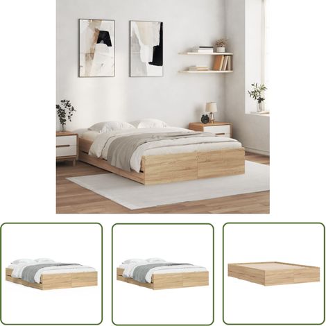 The Living Store Cadre de lit avec tiroirs sans matelas chêne sonoma 120x190 cm - Cadre De Lit - Lit Double - Tiroir Lit - Lit Design - Lit Moderne (1/5)