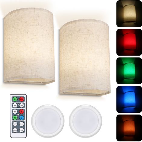 Applique murale avec abat-jour en à intensité variable avec télécommande pour chambre à coucher salon lot de 2 Tissu (1/4)