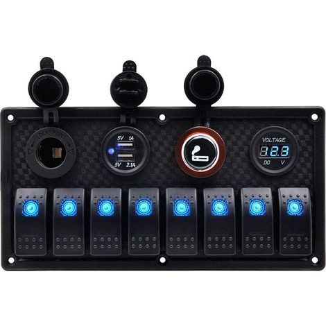 Panneau de Commutateur à Bascule à 8 Gangs Panneau Interrupteur 12V à Bascule Marine Tableau Electrique Bateau 12V/24V pour Bateau Camping Car Caravane Voiture (1/5)