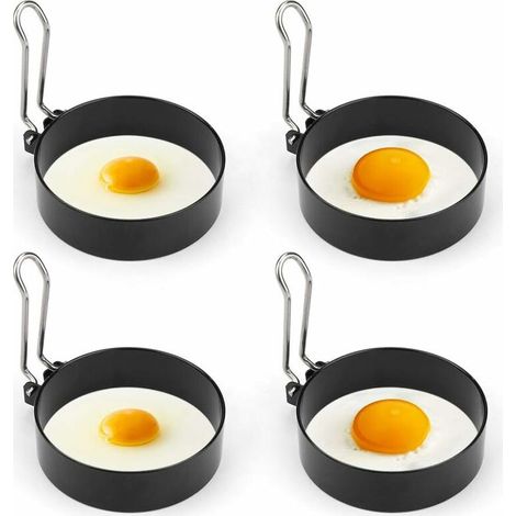 Stampo in acciaio inox per uova fritte, ideale per pancake e omelette, con capacità di 4 tazze, 7,5 x 2 cm. (1/5)