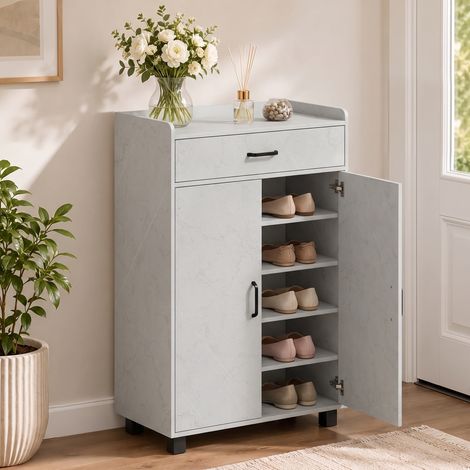 Meuble à Chaussures, Armoire à Chaussures avec 2 Portes, Tiroir, 5 Compartiments et Étagères (1/5)