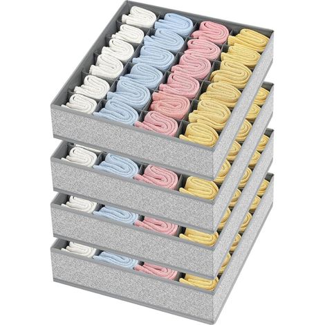 Schubladen Organizer 4 Stück mit 24 Fächern, faltbar, für Socken, Krawatten, Gürtel, Hellgrau (1/5)