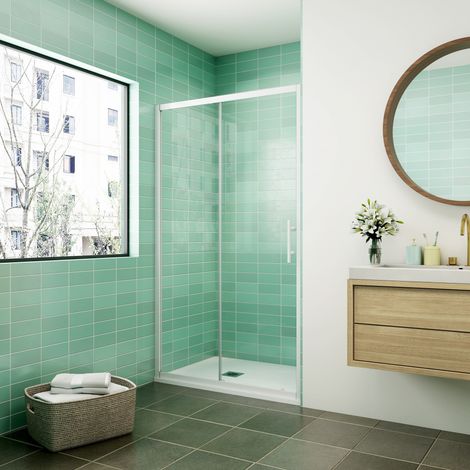 [PRODUIT D'OCCASION]AICA porte de douche coulissante 100x190cm profilé blanc installation en niche