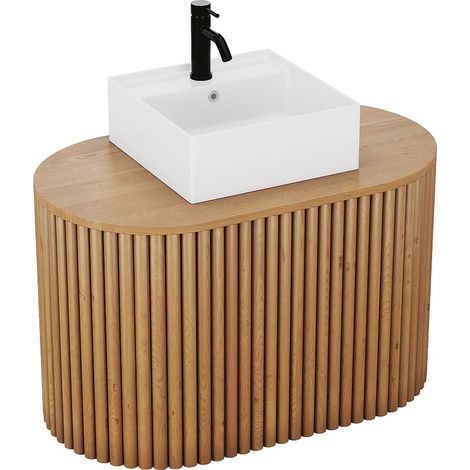 Meuble de salle de bain suspendu en teck avec vasque carrée - 90 cm - TOWARI