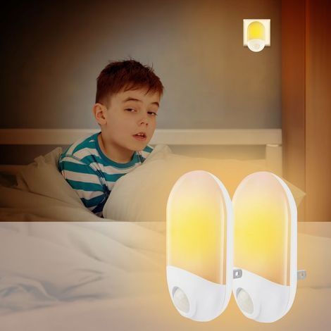 Lot de 2 Veilleuses LED, Lampe Nuit Automatique 5 Niveau Luminosité avec Capteur de Crépuscule, Veilleuse Enfant Plug and Play pour Chambre Bébé, Cuisine, Couloir, Escalier, Salon, Blanc Chaud (1/5)