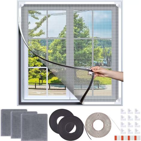 Zanzariera magnetica per finestra 130x150 cm, in fibra di vetro resistente, misura regolabile fai-da-te, nessuna foratura richiesta/telaio rimovibile, ventilazione ottimale e visuale libera