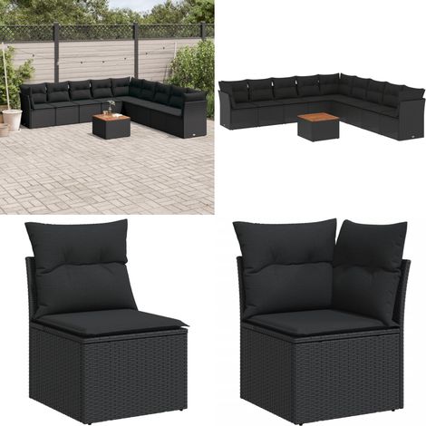 10-tlg. Garten-Sofagarnitur mit Kissen Schwarz Poly Rattan - Gartenmöbel Set - PE-Rattan Möbel - Outdoor Sofa - Esstisch - Lounge Set - Home & Living (1/5)