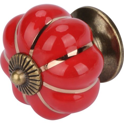Boutons de porte en céramique en forme de citrouille, style européen, poignées pour meubles de chambre, placards et tiroirs (rouge) (1/5)