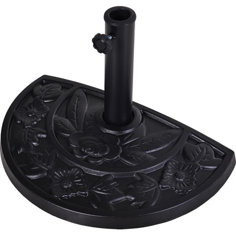 Base per Ombrellone a Mezzaluna da Ø3.8 e Ø4.8 mm in Resina con Manovella, 50x31x32 cm, Nero