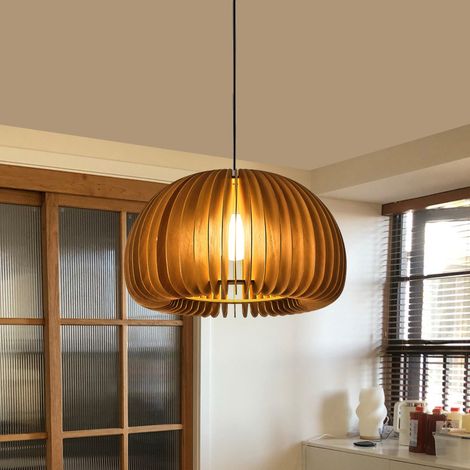 Lustre, Suspension 30 cm avec Ampoule, Petit Plafonnier Suspendu, Lumières Décoratives, Lumière Blanche (Noyer) (1/5)
