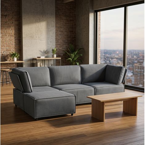 Modulares Sofa, frei kombinierbar, bequem und pflegeleicht, Schaumstoff und Federkern, Dunkelgrau (1/5)