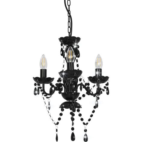 vidaXL Lampadario con Perline Nero Tondo 3 E14