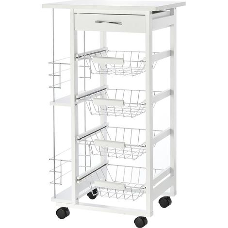 CARRELLO DA CUCINA CON 1 CASSETTO E 4 CESTELLI METALLICI 47X37X83CM BIANCO (1/5)